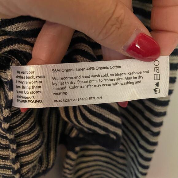 Eileen Fisher Navy White Striped Long Sleeve Cotton Linen Women's size Medium - Picture 9 of 10